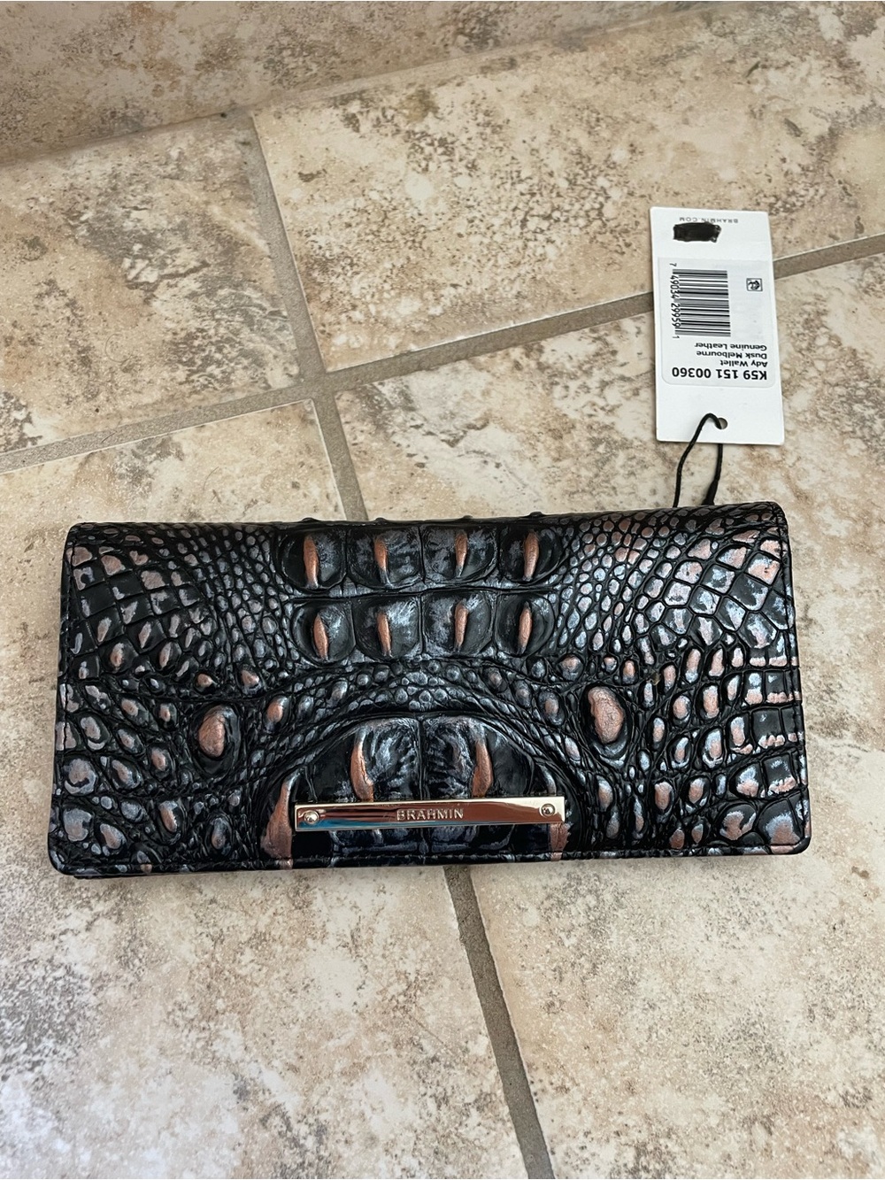 Brahmin rare dusk ady Copper Croc-Embossed Leather wallet nwt